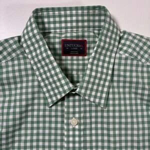 UNTUCKit Voss Shirt Large Green Gingham Short Sleeve Oxford Button Up